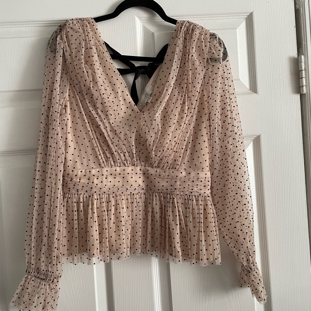 LOFT Sheer Polka Dot Blouse in Cream and Black
